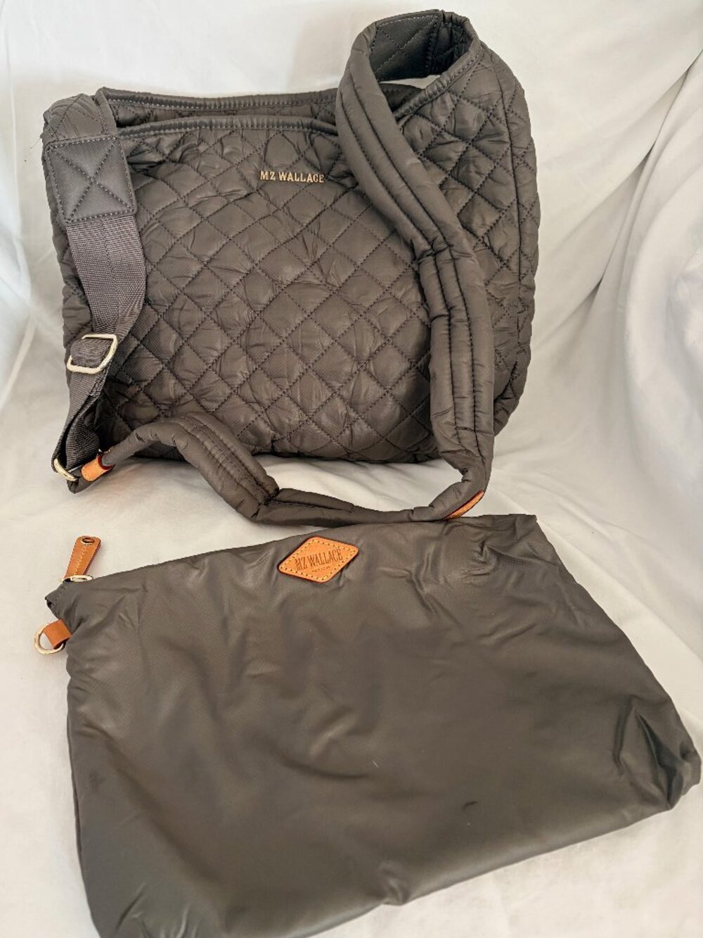 MZ Wallace Quilted Shoulder Bag in Black with Tan Accents